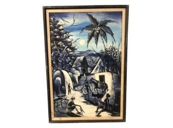 Signed Jean Joseph Lafontant Haitian Village Oil On Canvas Painting - #BW