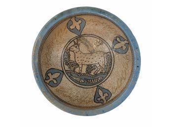 Uzbekistan Glazed Earthenware Bowl Depicting Goat, Fish - #S7-4