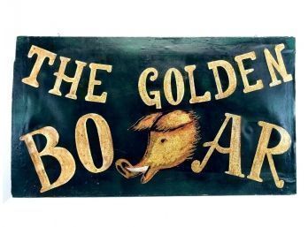 Large Butcher Shop Advertising Sign Painted On Canvas, THE GOLDEN BOAR - #BW