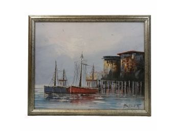 Caroline C. Burnett Signed Oil On Canvas Painting, Ships Harbor - #BW