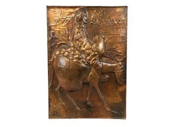 Turkish Copper Relief Depicting A Man Traveling By Donkey, Signed - #BW