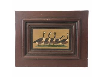 Primitive Folk Art Canadian Geese Painting On Wood Door Panel - #S7-4