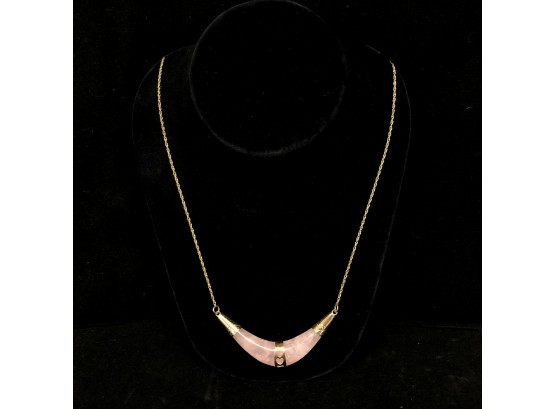 Silver & Pink Quartz Double Horn Necklace