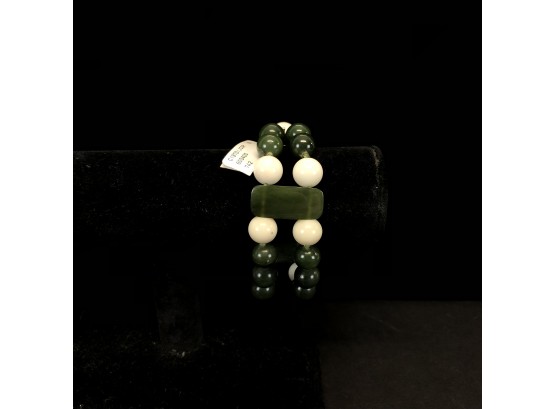 Beaded Double Strand Jade Bracelet With Silver Clasp