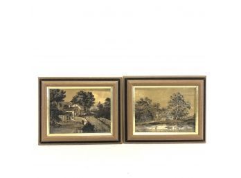 Pair Of Currier & Ives Foil Engravings - Country Cottage / Farmhouse