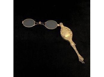 Antique Lorgnette Folding Spectacles With Sterling Silver Case