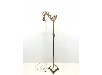Marble Base Brass Floor Lamp - Tested, Works