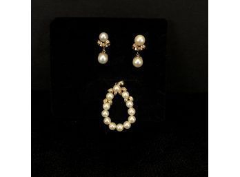 Pearl Earrings, Pearl / 14K Gold Pendant