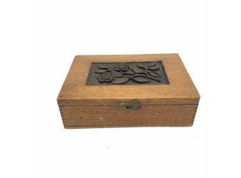 Folk Art Wood Box Filled With Antique Keys