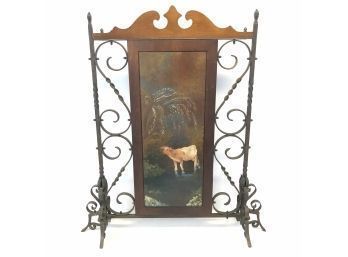 Wrought Iron & Wood Hand Painted Fire Screen