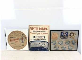 Cardboard Don Wander Advertisement, Knickerbocker, Ballantine Coasters