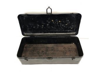 Vintage Victor Metal Toolbox W/ Wood Bottom - Yale Lock, No Key - 21.5'L X 8.5'W