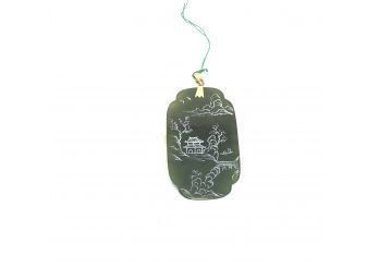 Jade Pendant With Etched Asian Scene