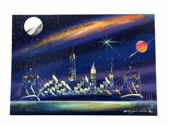 Signed New York City Skyline Pop Art Lithograph - #S11-4