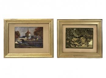 Lionel Barrymore Gold Foil & Ernest Uden Color Etch Village Landscape Prints - #S11-5