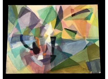 1966 Signed Abstract Geometric Watercolor Painting - #S11-4
