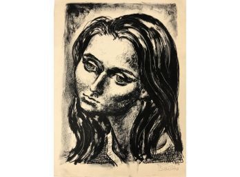 Signed Mid-Century Female Portrait Lithograph - #S11-4