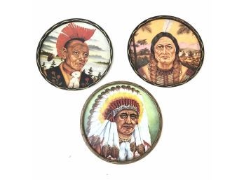 Collection Of Native American Chief Metal Serving Trays - #S3-3