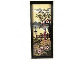 Framed Vintage Japanese Geisha Landscape Scene Needlepoint - #BW-A2