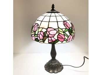 Tiffany Style Pink Rose Table Lamp - WORKS