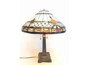 Tiffany Style Jeweled Stained Glass Table Lamp - WORKS