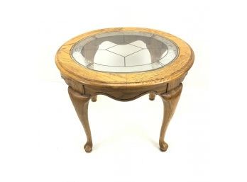 Textured Art Glass Top Oak End Table