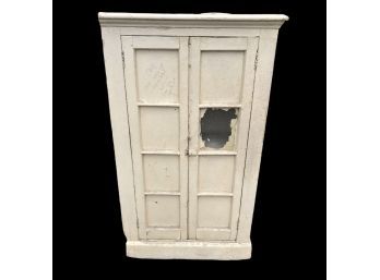 Antique Built-in Painted Cabinet With Glass Doors