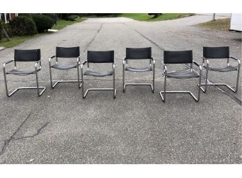 MCM Leather & Chrome Arm Chairs - Possibly Matteo Grassi