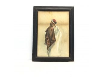 Antique 1800s Signed Watercolor - Middle Eastern Arabic Man