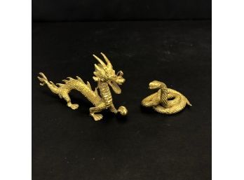 Risis Zodiac Dragon & Snake Encapsulated In 10K Gold