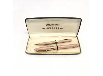 1950s Sheaffer Statesman Snorkel Fountain Pen & Pencil Set - Buckskin Tan, White Dot