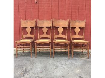 Vintage Pressed Back Cane Seat Farmhouse Chairs - Set Of 4