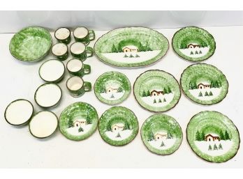 The Cellar Hand Painted 20-Piece Christmas Dish Set - Made In Italy - 1997