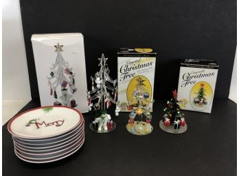 Christmas Lot - Venezia Glass Christmas Trees, Christmas Plates & More