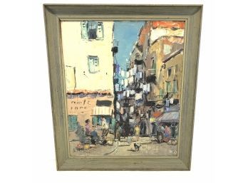 Signed Old Town Nice France Street View Oil Painting