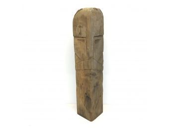 Folk Art Hand Carved Tribal Wood Post Sculpture