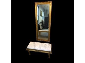Italian Marble Top Bench & Gilded Mirror