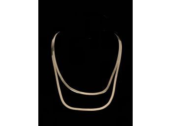 Pair Of Sterling Silver Herringbone Chain Necklaces - Made In Italy