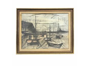 Signed 1965 Bernard Buffet Harbor In Brittany Lithograph