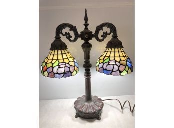 Tiffany Style Stained Glass Double Head Table Lamp - WORKS