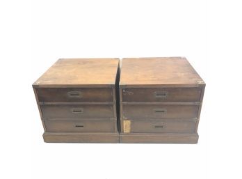 Vintage Campaign Style 3-Drawer Wheeled End Tables