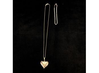 14K Gold Heart Necklace & 10K Gold Bracelet - Made In Italy