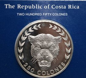 The Franklin Mint 250 Colones Sterling Silver Coin Of Costa Rica 30.33 Grams .925 Silver