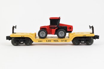 Lionel Trains Flat Car W/ Red Tractor O Gauge
