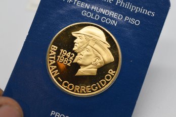 1982 1500 Piso Gold Coin Of The Philippines 9.78 Grams Fine Gold    RARE! The Franklin Mint