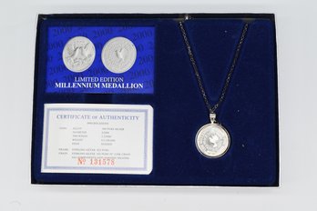 Limited Edition Millennium Medallion .999 Pure Silver Coin W/ Sterling .925 Chain