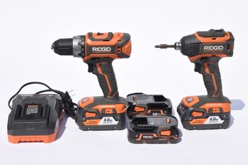 Rigid Drill & Impact Driver Power Tools With Extra Batteries And Charger