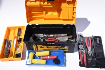 Plastic Tool Box W/tools Wrench Screw Drivers