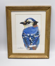 Bluebird Watercolor Painting In Wood Frame Signed
