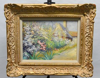 Beautiful Painting Flower Scene With Ornate Gold Toned Frame And Linen Liner Signed